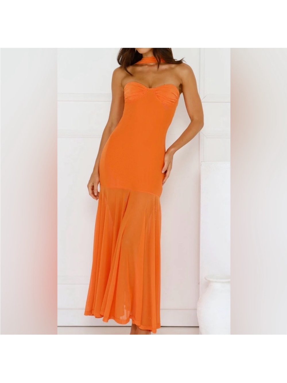 HELLO MOLLY | SERENE SWAY STRAPLESS MAXI DRESS ORANGE